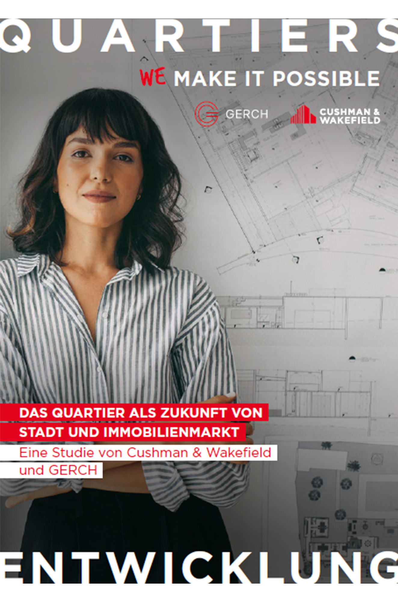 Portrait of female architect with blueprints in office