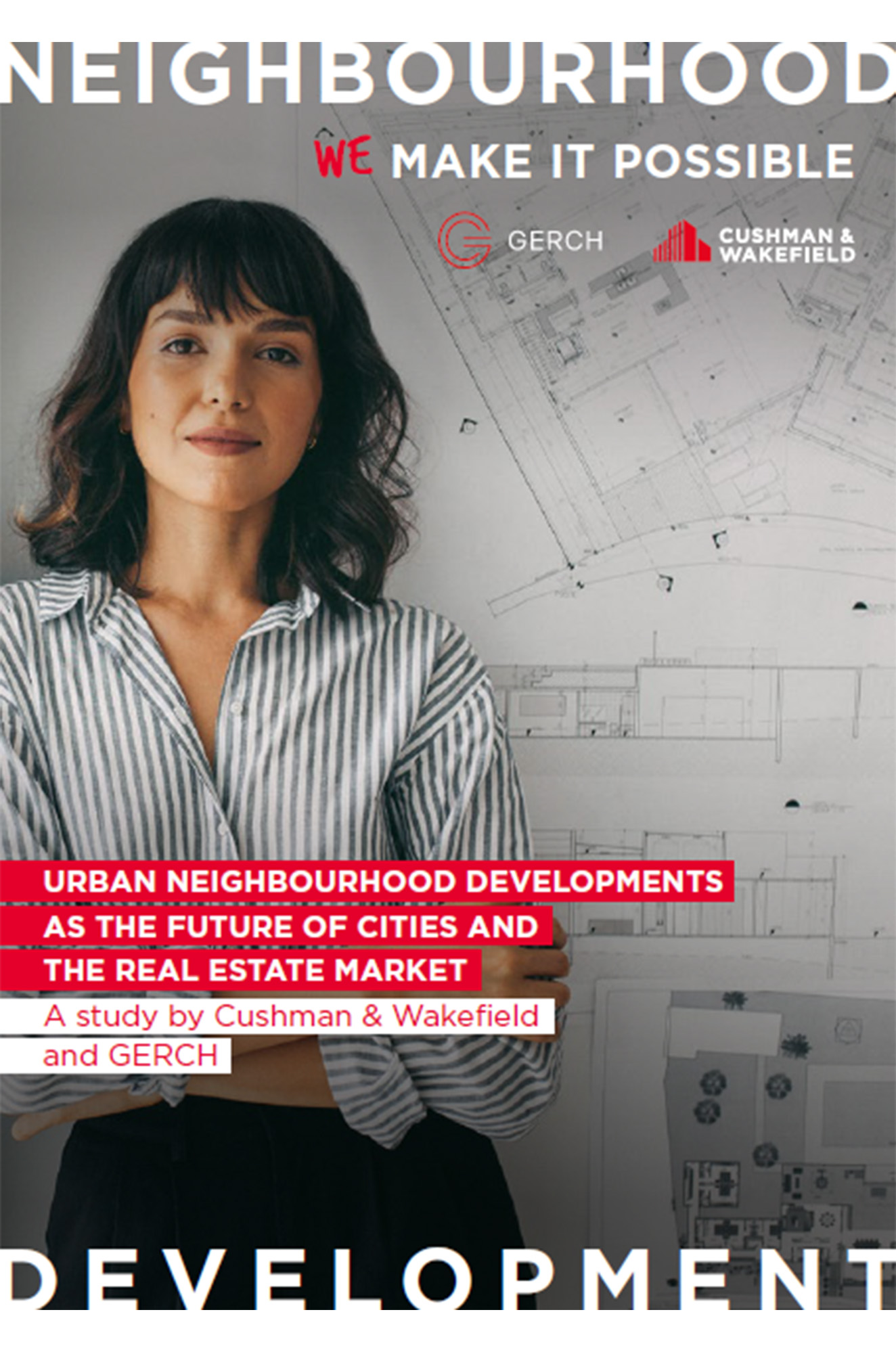 Portrait of female architect with blueprints in office