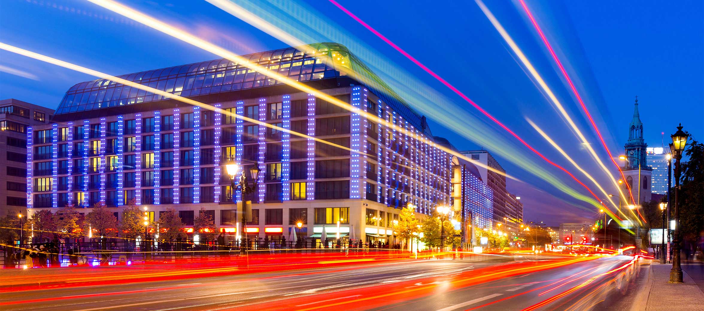 German city at night, lights