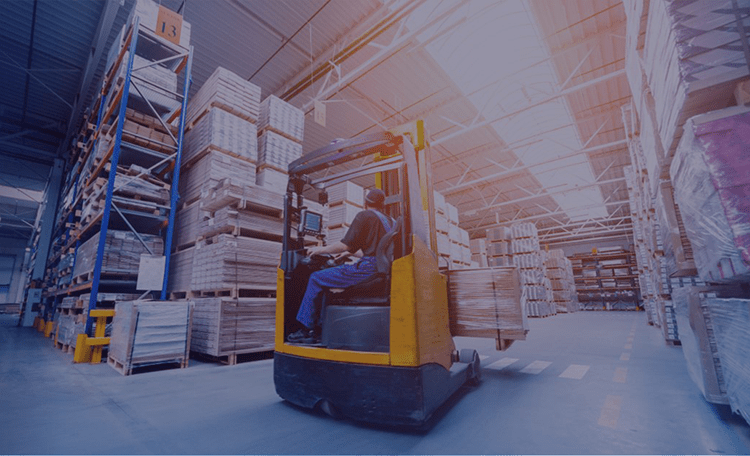 Forklift loader in storage warehouse