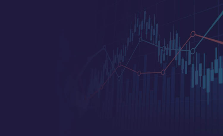 Navy blue background with a faded market diagram