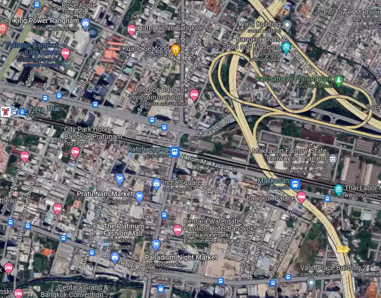 Land for lease 9-2-7.8 rai on Phetchaburi rd. center of Bangkok